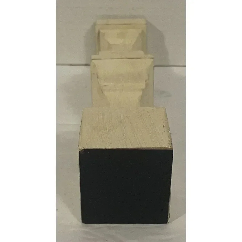 Vintage Wooden Square Taper Candleholder Cream Distressed 9”H x 1 3/4”‎